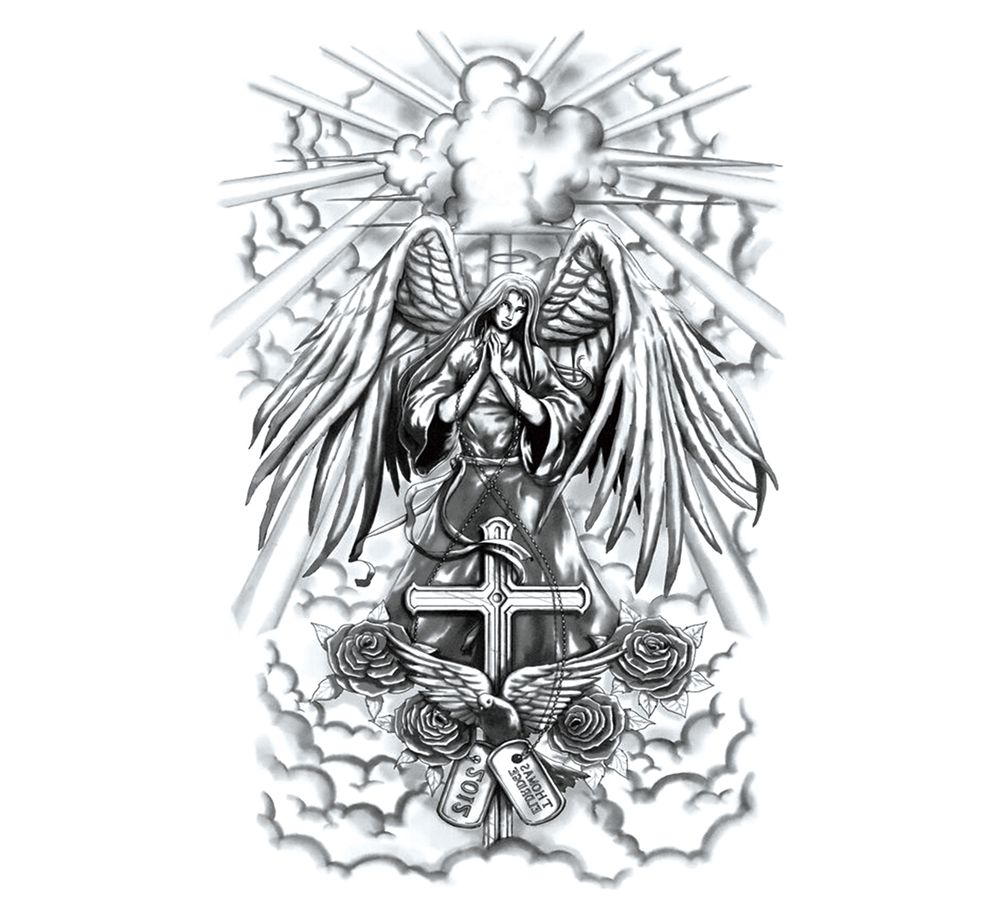 Back tattoo sky angel - Tatouagetemporaire.be